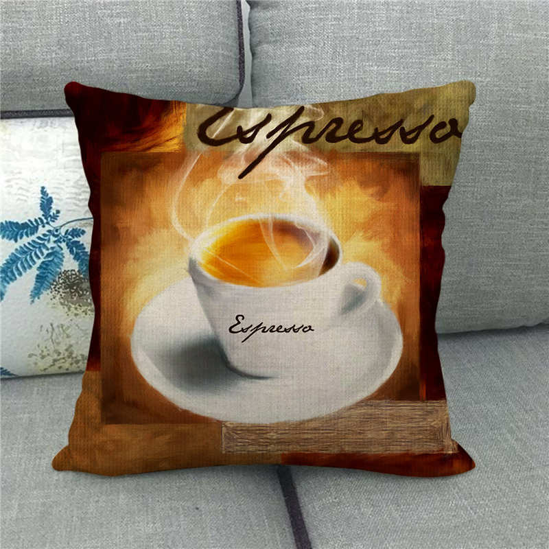 Retro-Style Coffee Afternoon Tea Digital Printing Short Plush Pillow Covers For Car Sofa Office Cushion Cover Home Goods