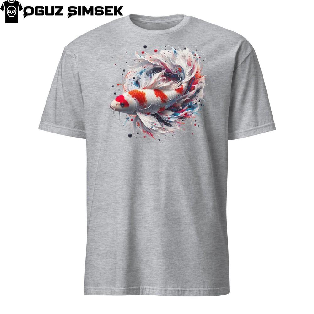 

Vibrant Kohaku Koi Carp Unisex T-Shirt | Colorful Fish Design | Short Sleeve Tee 4XL