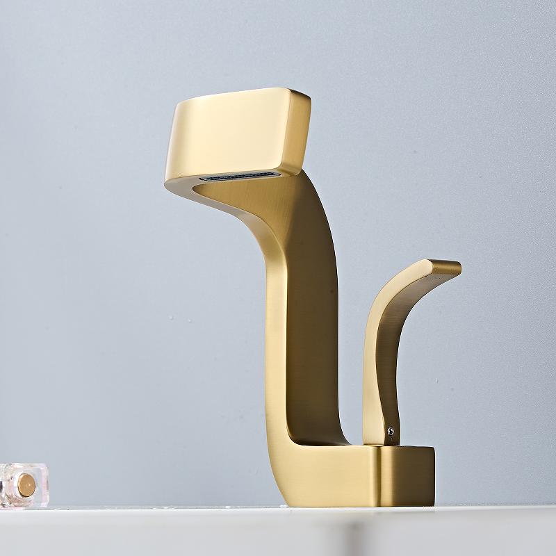 Kartáčované zlaté umyvadlové baterie Moderní černozlatá koupelnová směšovací baterie Mosazná umyvadlová baterie Teplá a studená Elegantní kohoutek do koupelny