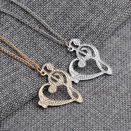 Women's Stylish Simple Hollow Musical Note Heart Pendant Chain Necklace Gift