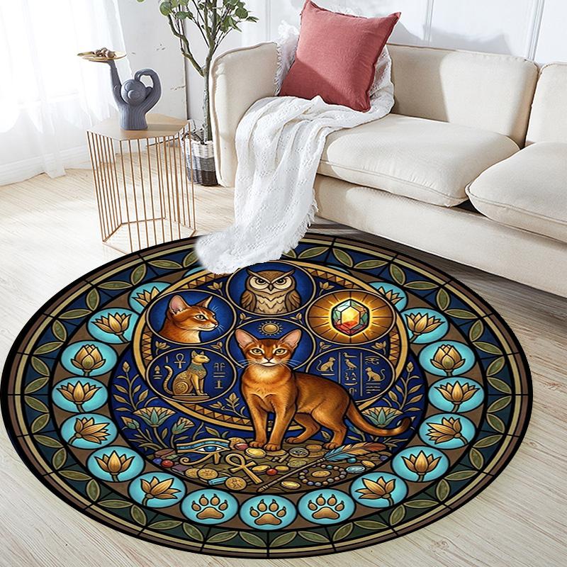 Glass Cat Majesty Round Area Rug Under Office Chairs Bedroom Living Room Home Decor