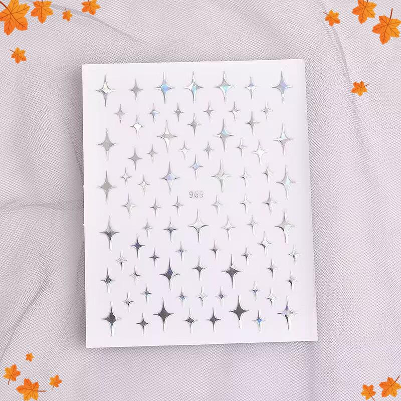 Starry Glitter Nail Stickers: Four-Pointed Star, Laser Gold, Silver, Black & White Adhesive Manicure Stickers