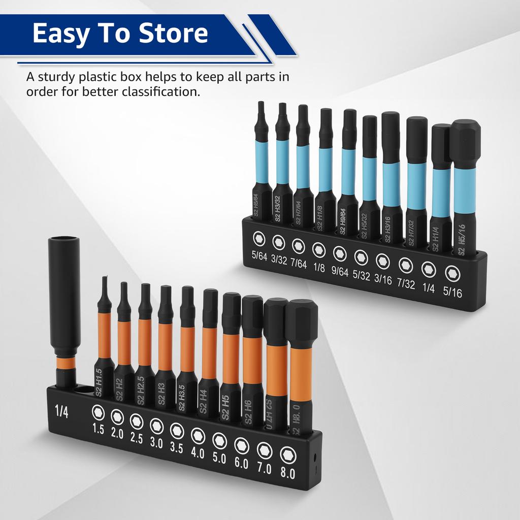 Hex Head Allen Wrench Screwdriver Bit Set SAE Metric 1/4" Hex Shank Magnetic Screw Driver Bit S2 Steel Electric Drill Hand Tools