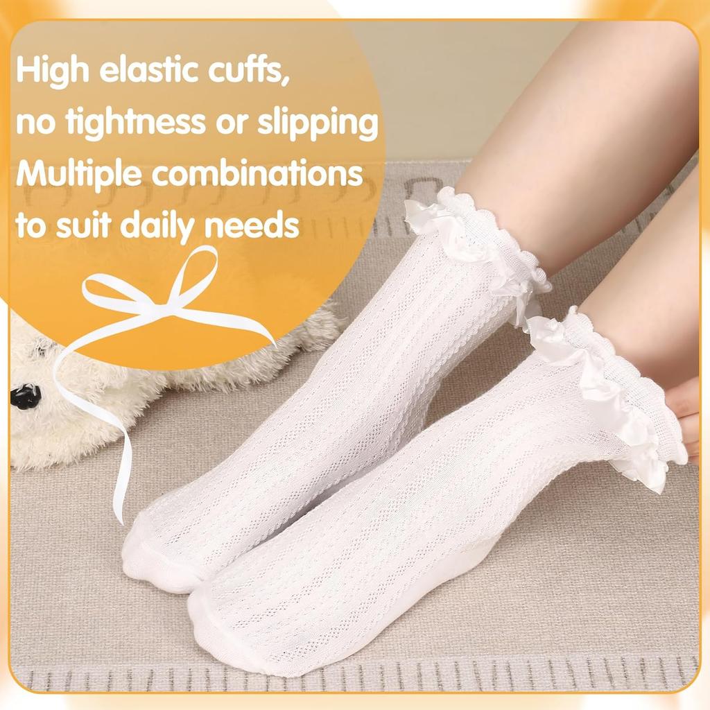 1/6 Pairs Lace Ruffle Crew Socks For Women,Cotton Cute Princess Ankle Dress Lace Socks For Women Girls