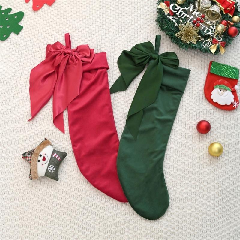 Christmas Stockings Bows Christmas Hanging Socks for Christmas Decorations J0MC