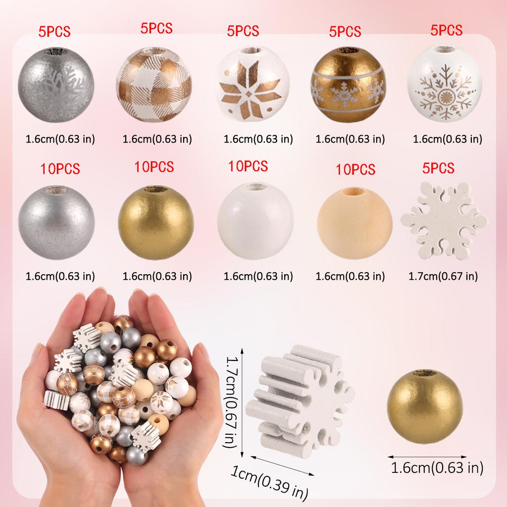Random size quantity Christmas wooden beads Christmas wooden beads Christmas round beads Winter pine round beads natural wood