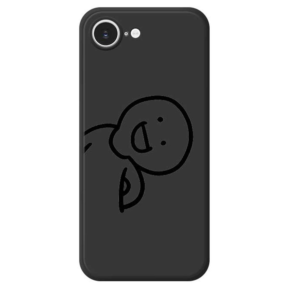

For iPhone 16e Case Cute Tilted Head Pattern Printing Straight Edge TPU Phone Back Cover Black