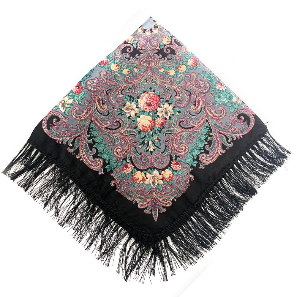 

90*90см Женский Русский Национальный Квадратный Платок Роскошный Цветочный Принт Русские Шали Шарфы Женский Ретро Бахрома Фуляр Накидки