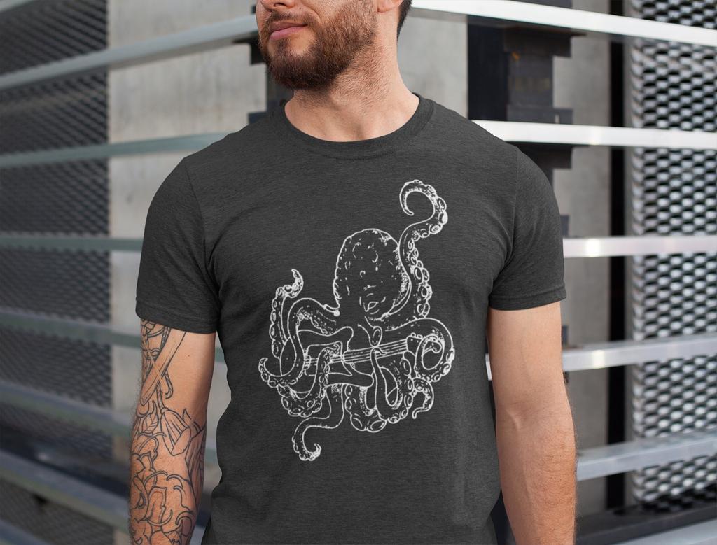 Graphic Octopus Shirt, Octopus Playing Guitars Men T-Shirt Gift, Guitarist Octopus Gift Guitar Shirt, Octopus Tee, Music Gifts Mens Tshirt