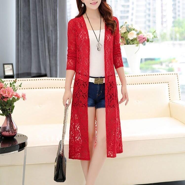 Sommer-Spitzenbluse Damen Übergröße Mittellang Dünne Schaljacke Sonnenschutzkleidung Offene Vorderseite Bluse