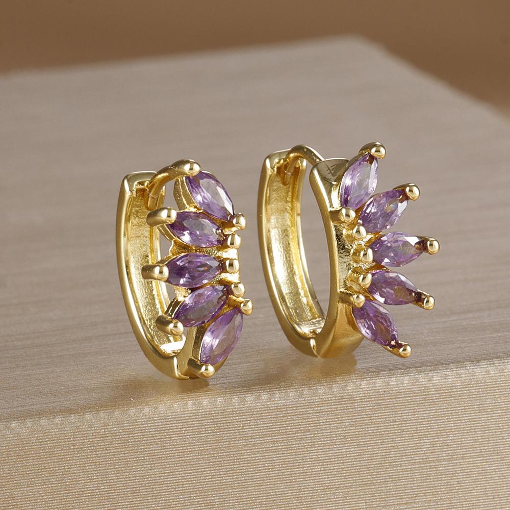 Light Luxury Horse Eye Zircon Hoop Earrings for Woman 18K Gold Plated Unique Punk Circle Round Piercing Earring Party Jewelry