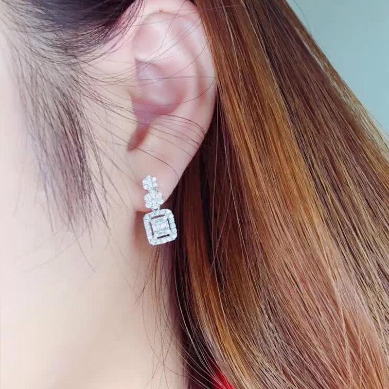 Huitan Chic Stylish Geometric Shaped Drop Earrings With Brilliant Women Crystalline Cubic Zircon Stone Dramatic Statement Earrings Bridal Party Event