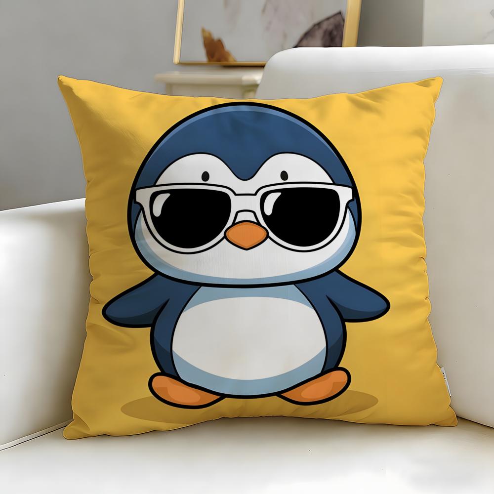 classic cartoon Cute Cartoon Penguin Cushion Cover Soft  EasyWash Pillow Case  Versatile for Couch Bed Travel and Office