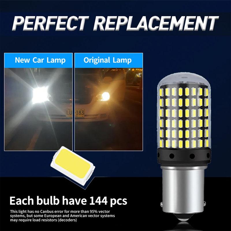 2Pcs Car LED 1156 BA15S P21W BAU15S PY21W T20 7440 W21W 3157 1157 P21/5W W21/5W LED Bulbs 144SMD Canbus Lamp Turn Signal Light