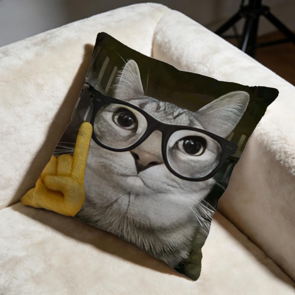 Pet Cat Funny Memes Cushion Cover Soft Decorative Pillow Case Suitable For Bedroom Sofa Car Travel Use