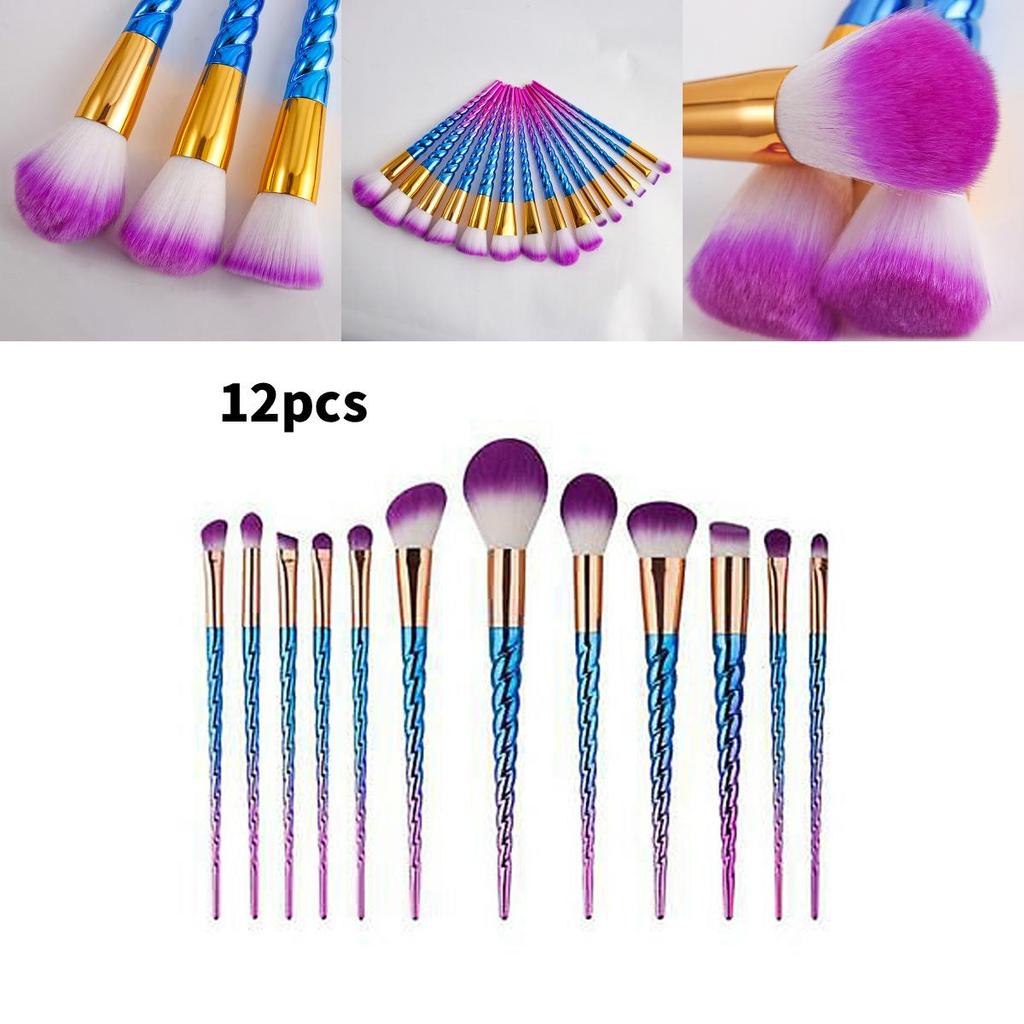 Mermaid Spiral Pattern 12 Piece Makeup Brush Set With Diamond Handles For Beauty Enthusiasts