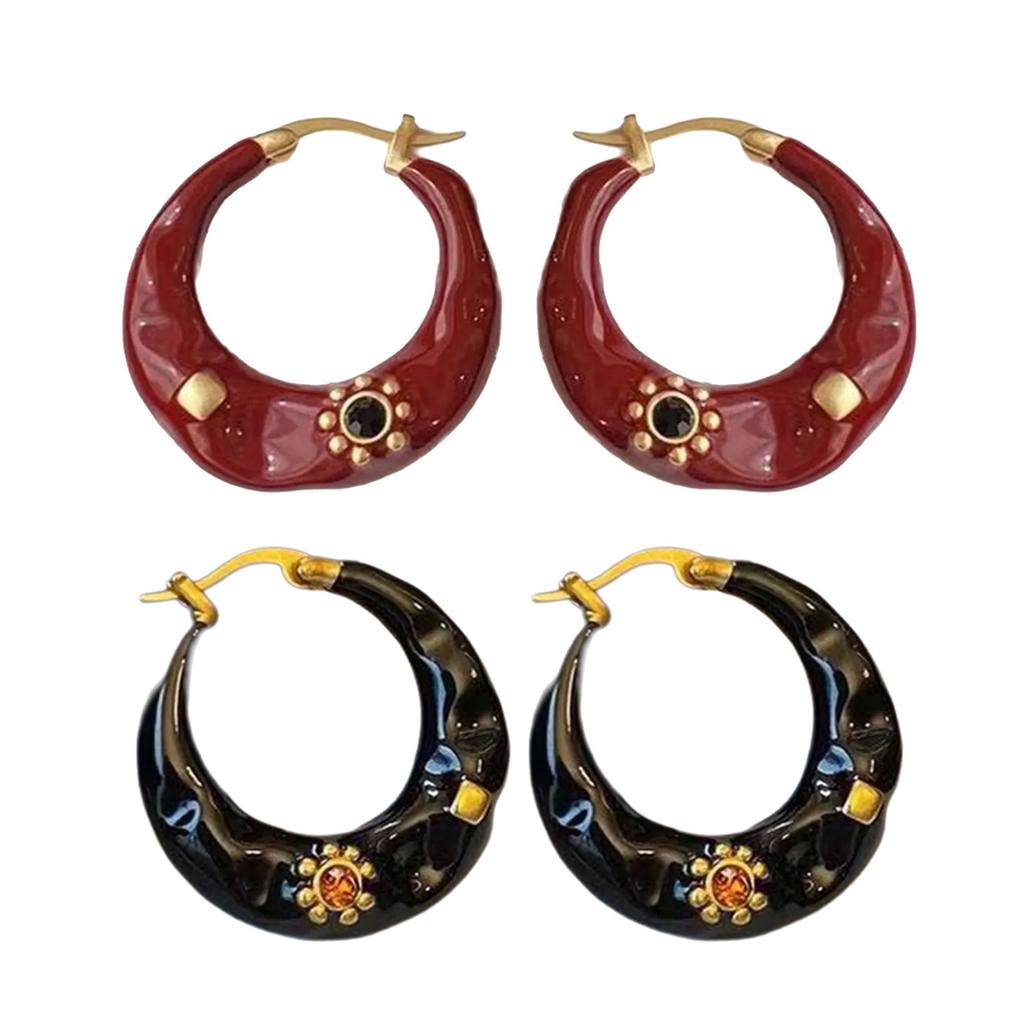 Vintage Enamel Drip Glaze Hoop Earrings Exquisite Ear Accessories Statement Jewelry for Party and Everyday Wear
