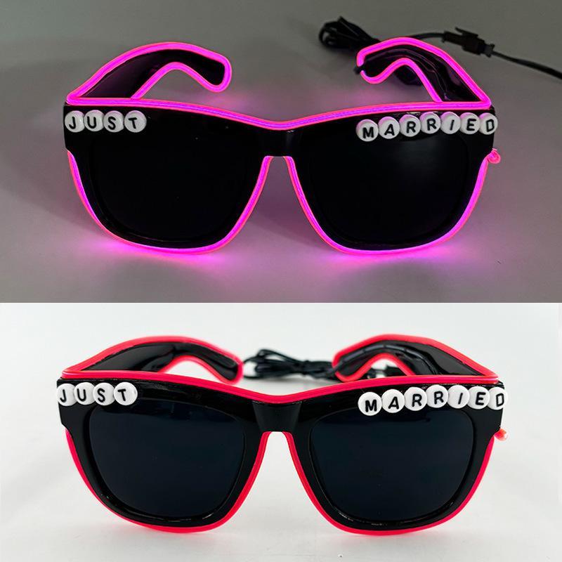 Wireless Led Just Married Glasses Wedding Bridal Shower Favors Glasses Set El Heart Shaped Sunglasses For Lovers Couple