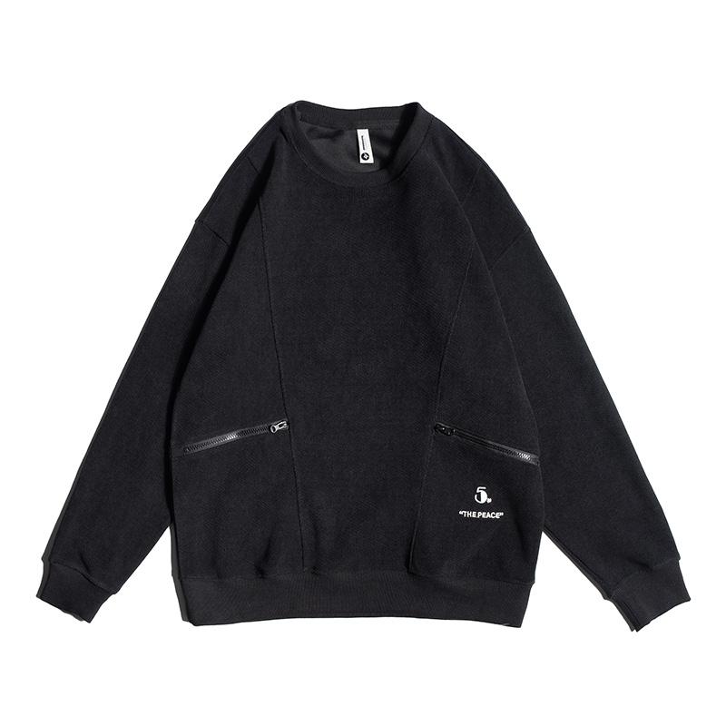 

Осенний американский инструментальный мужской свитер с карманом на молнии, модный брендовый ретро-топ, толстый свободный круглый вырез, пуловер, куртка 5XL чёрный