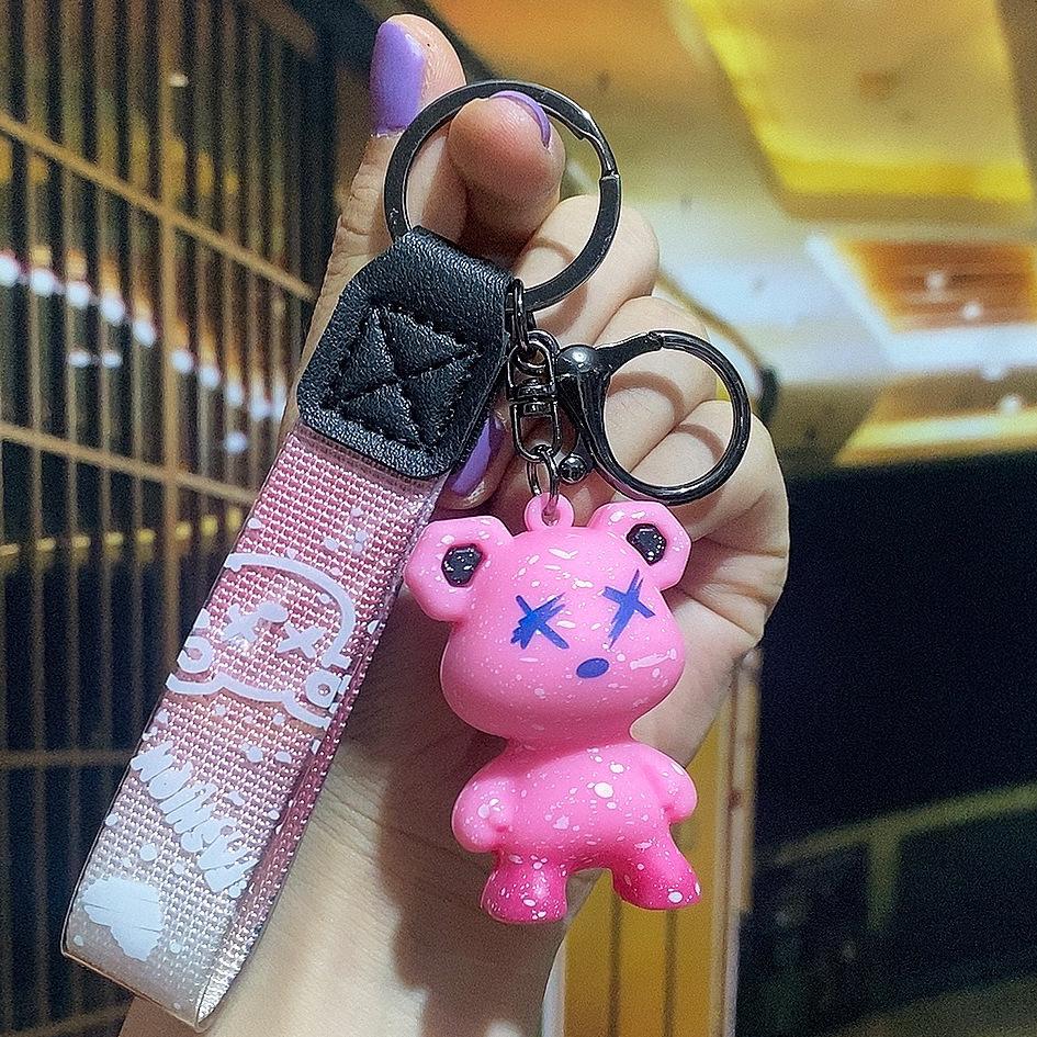 Starry Sky Change Violent Bear Keychain Colorful Splashing Ink Bear Doll Bag Pendant Car Keychain Gift
