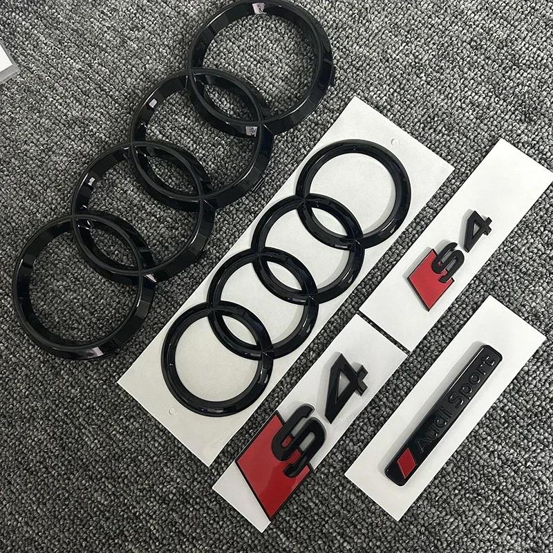4-Ring logo ABS Black Car Hood Front Grill Emblem Rear Trunk Badge Sticker Emblem for T3 S4 Sport Sticker For S4 2010-2019 QW32