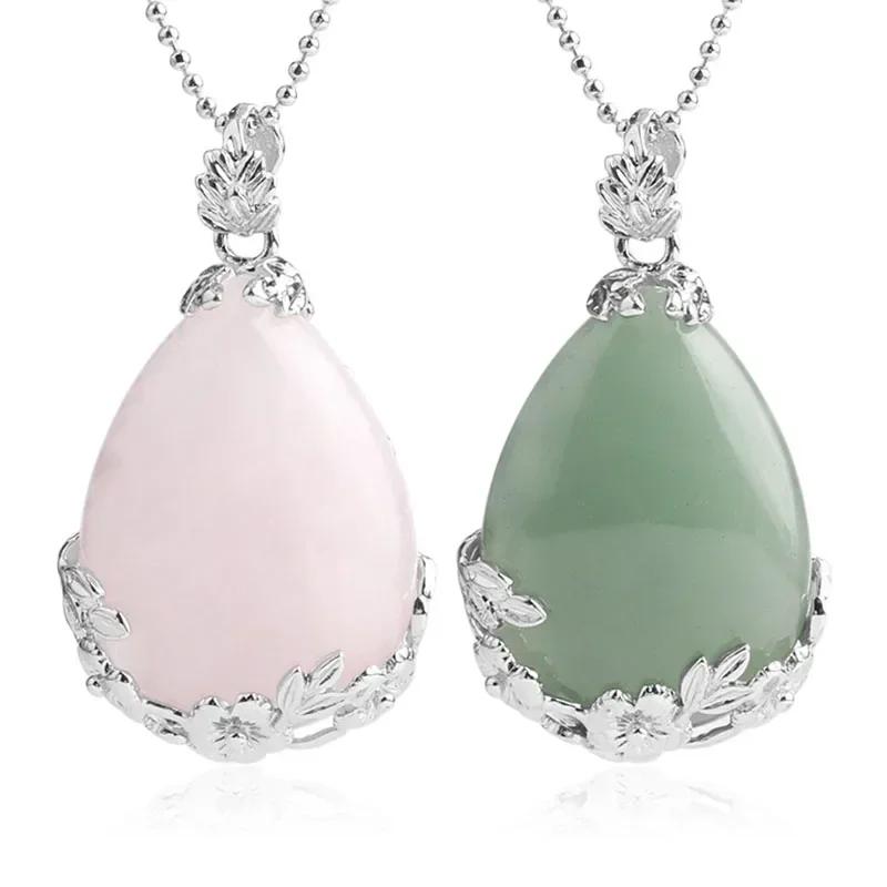 1pc New Sweater Chain Teardrop-shaped Natural Stone Rose Necklace Ladies Fresh Pendant Creative Paragraph