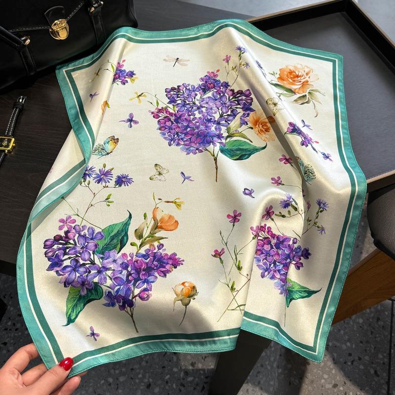 100% mulberry silk scarf - floral silk scarf - women s 53cm square scarf 53*53cm