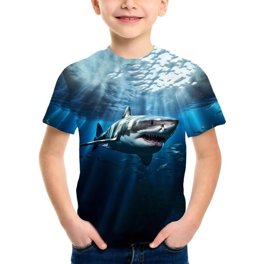 New Shark 3D Digital Print Children's T-Shirt: Short-sleeved, Round-neck, Breathable Summer Sports Top