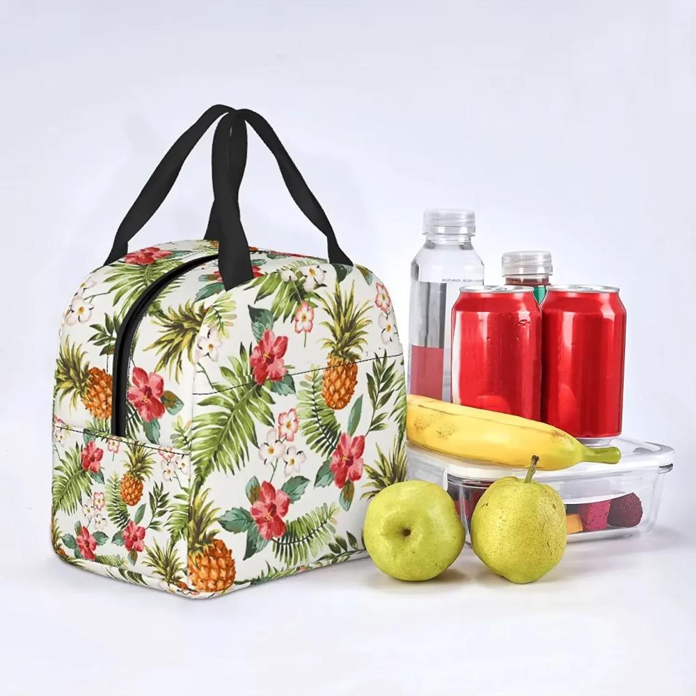 Hawaiian Tropical Pineapple Lunch Bags for Women Insulated Lunch Box Cooler Thermal Tote Bag for Work School Hiking Picnic