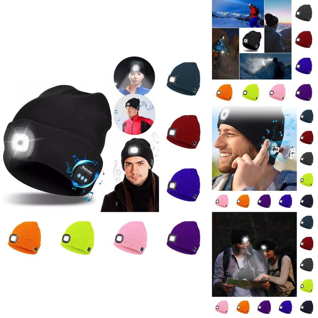 Outdoor Usb Rechargeable Bluetooth Knitted Beanie Hat With Music And Light Features For Winter Comfort