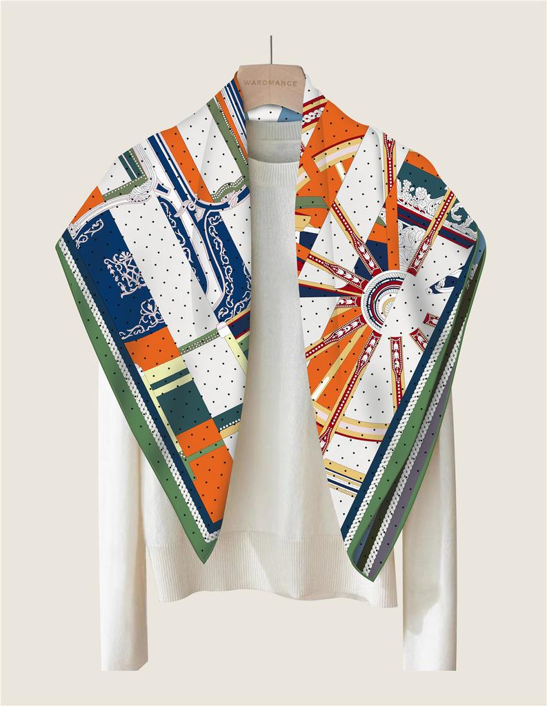 Brand Silk Scarves Wraps Wheel Printed Twill Silk Scarf Women Shawls Luxury Design Hijab Fashion Square Curled Scarf Neckerchief
