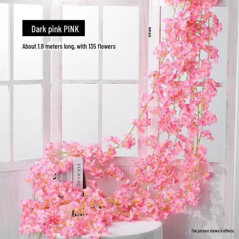 Artificial Cherry Blossom Vines for Air Conditioner Pipe Decoration - Green Plant & Flower Decor