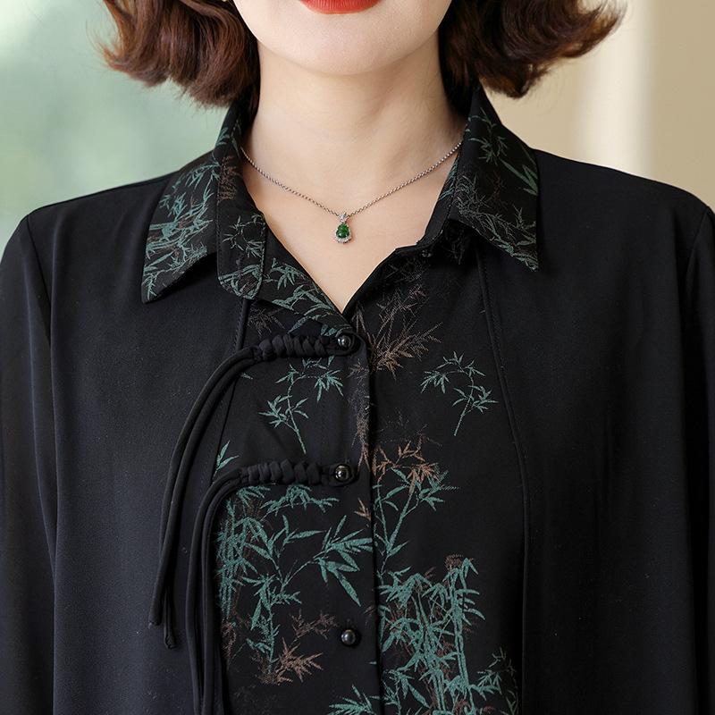 2025 Summer Chinese Style Wide-Leg Pants & Temperament Two-Piece Set for Middle-Aged Women
