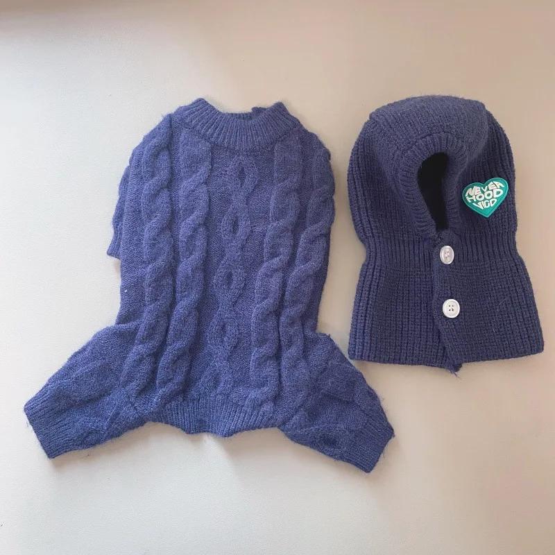 

Зимняя одежда для собак Вязаная одежда для питомцев и шапка Для маленьких средних собак Чихуахуа Щенок Свитер для питомца Йоркширский Чистокровный Свитер для собаки XS 1-3LB синий