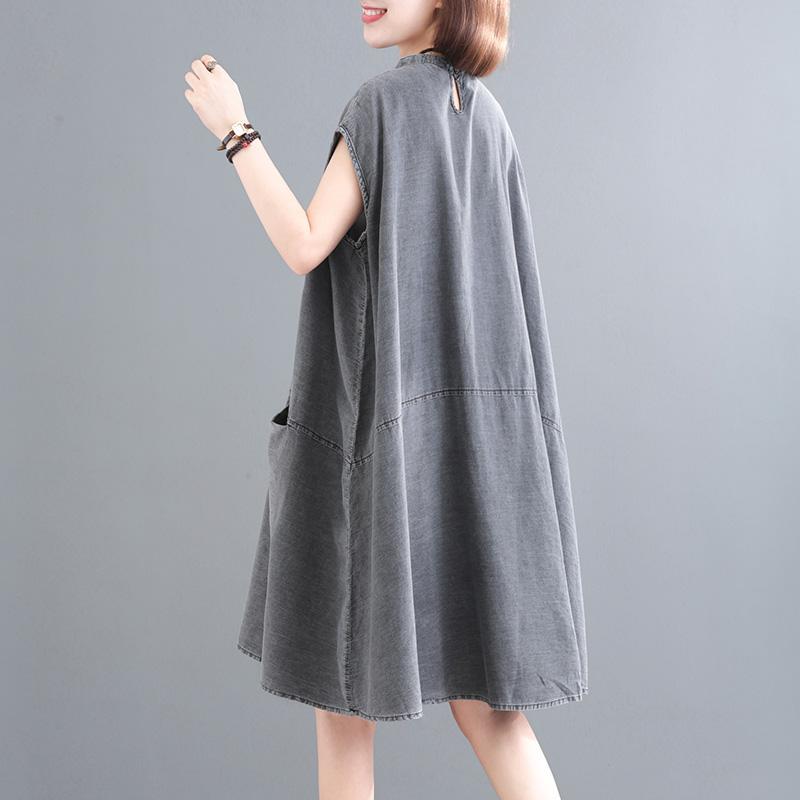 Women Summer Vintage Loose Denim Dress Sleeveless Oversized Casual Holiday Dresses with Pocket