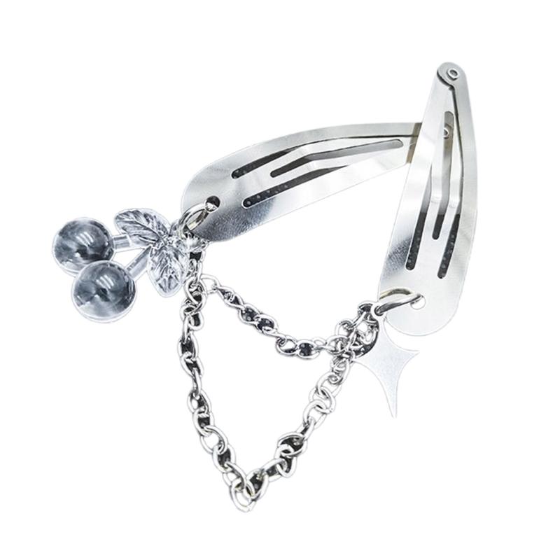 

Y2k Crystal Cherry Pin Sweet Cute Cool Exaggerated Tassel Chain Hair Clip Women Harajuku Fashion Hair Accessory 1 прозрачный