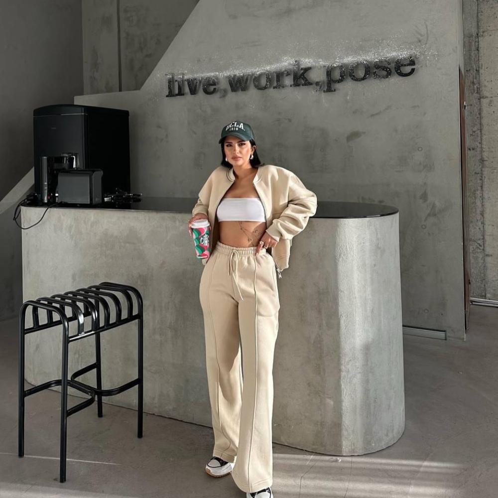 Ladies' Autumn and Winter Casual Solid Color Cardigan Sports Suit Fashionable Street Style Long Sleeved Jacket Long Pants Two-piece Set