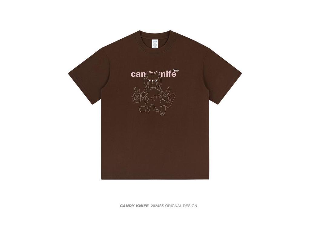 Couple's Hip-Hop Kitten Print Summer T-Shirt - Loose Fit, Pure Cotton, Trendy Short Sleeve Top