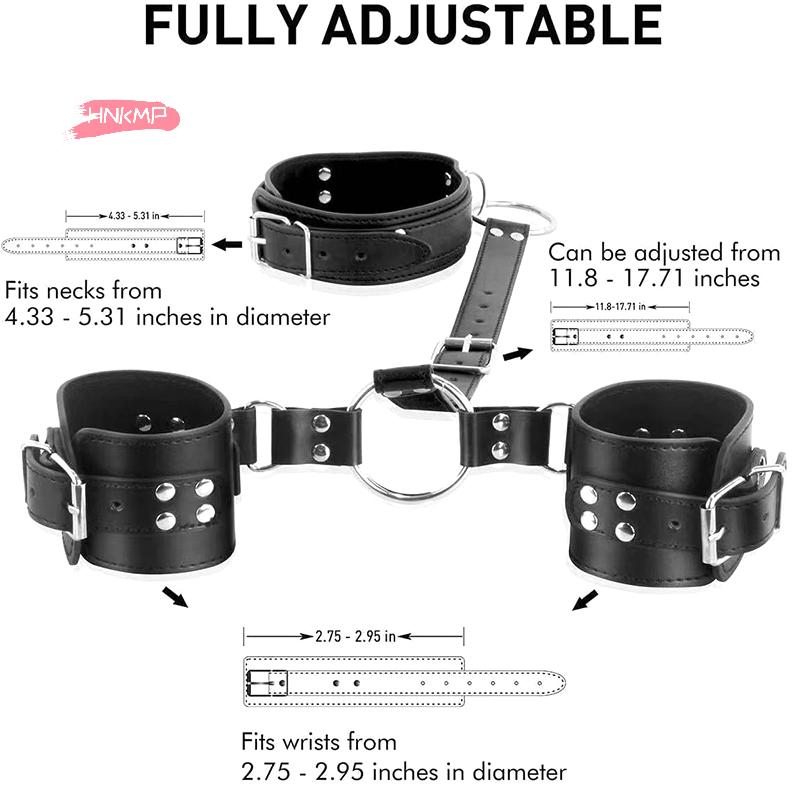 Adjustable Neck to Wrist Restraints Kit Sexy Women's behind Back Handcuffs Collar for Couples Bondage Set with Sex Game Tool