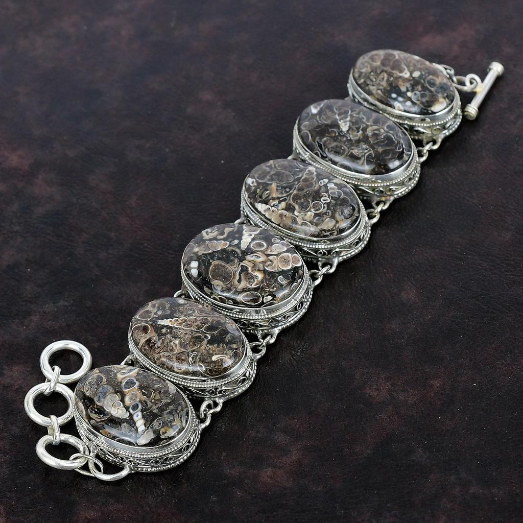 Turritella Agate Gemstone Bracelet Antique Vintage Bracelet 925 Sterling Silver Bracelet Handmade Adjustable Chain Bracelet Gifts For Friend