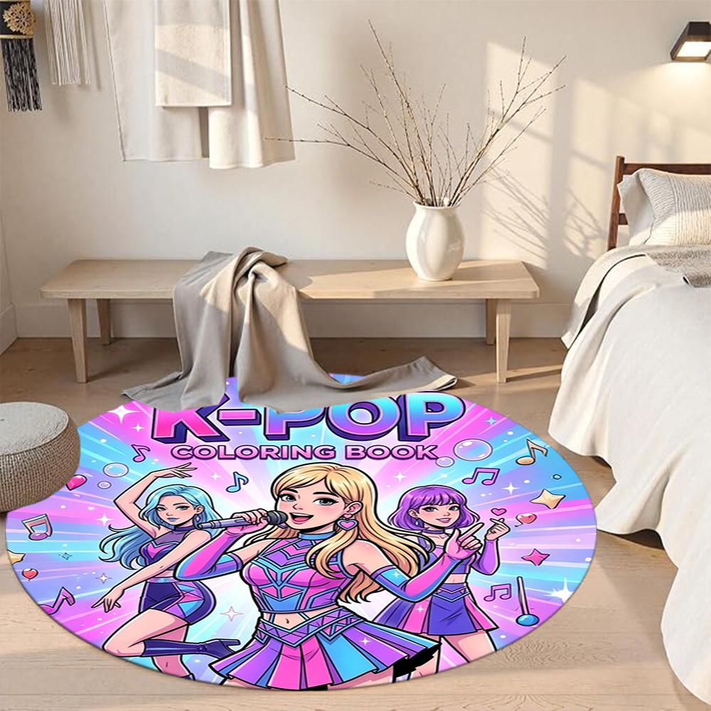 K-pop Round Floor Mat Design for Foyer Game Room Hallway Study room Antislip Round Carpet Anime Office Decor Gift for Festivals