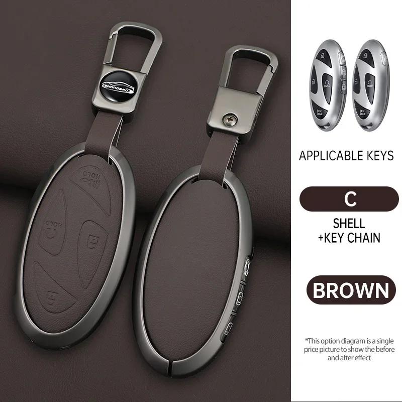 Car Zinc Leather Remote Key Case Cover Holder For Hyundai Ionic 6 Grandeur Gn7 Kona Ev New Grand Prix 5/7Buttons Key Accessories