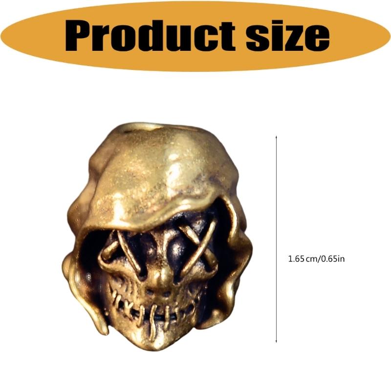 Skull Lanyard Bead Charm Vintage Cast Copper Alloy Pendant for Keychain Carry Paracord Setup and Backpack Zipper Accent