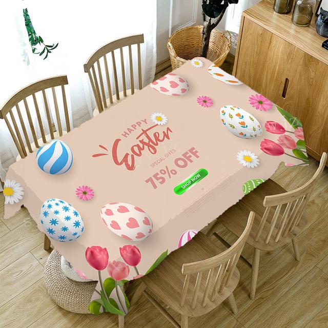 Eierhasen-Druck-Tischdecke, fröhliche Ostern-Tischdecke, Party, Festtisch, Urlaubsdekoration, rechteckige Tischmatte, Zubehör