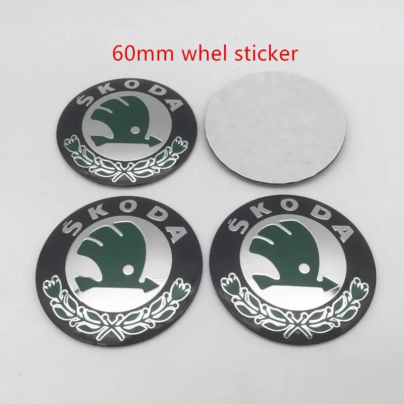 Autoaufkleber 2025 Neu 4 Stück 3D 56mm 60mm 65mm Für Skoda Autoemblem Radnaben-Mittelkappe Abzeichen Abdeckungen Aufkleber Decals Styling Zubehör