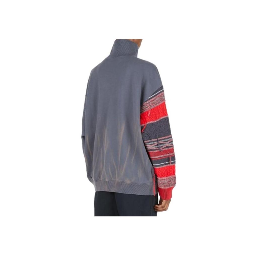 Li Ning Spliced Pattern Embroidered Pullover Stand Collar Long Sleeve Sweatshirt Men Sweatshirt Gray AWDR725-2