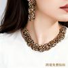 Trendy New Multi-printed Leopard Print Long Stud Earrings Necklace Set Is Sexy and Fashionable