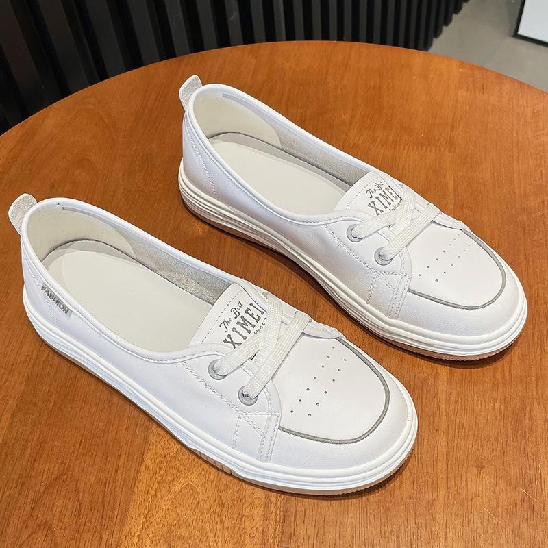 Genuine Leather Shoes Women Flats Spring Summer Soft Cow Leather Women Casual Shoes Brand Ladies Slip-ons White Shoes