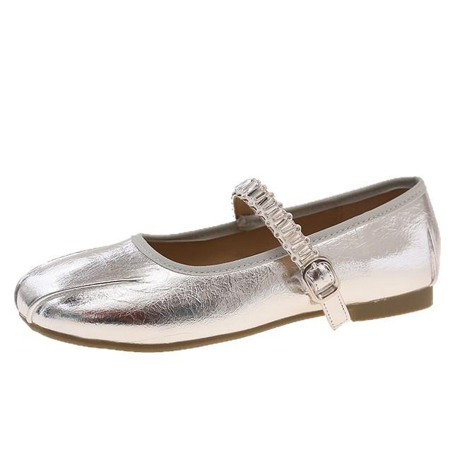 Silver French retro flat bottom light mouth inner height increase single shoes women's summer 2025 new skirt versatile Mary Jane shoes