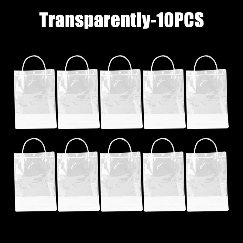 10-100PCS Transparent Soft PVC Gift Tote Packaging Bags with Hand Loop Clear Plastic Handbag Cosmetic Bag